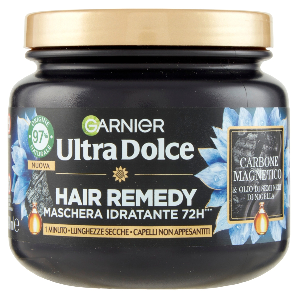Garnier Ultra Dolce Hair Remedy Maschera per Capelli Idratante 72H Carbone Magnetico, 340 ml